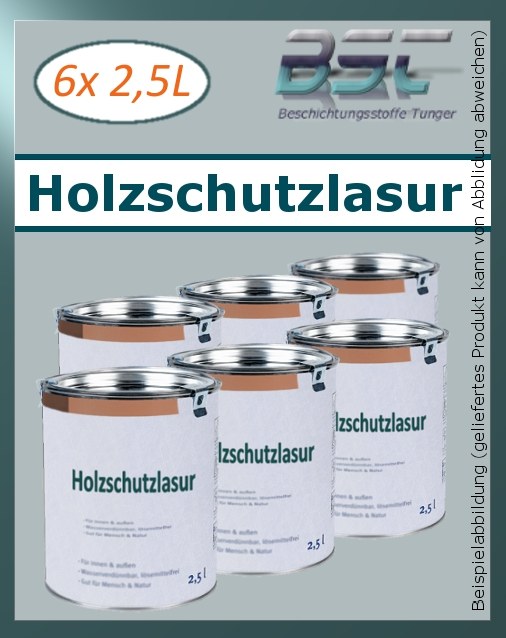 6x2,5Li BFL:HOLZSCHUTZLASUR - offenporig,extrem atmungsaktiv,mit 5-fach UV-Schutz - 20,89 €/Li